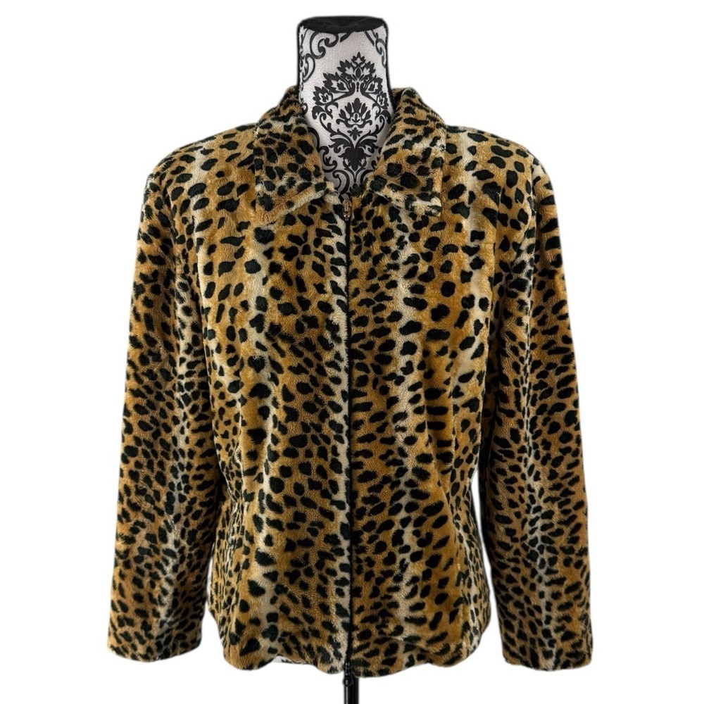 Vintage Joseph Ribkoff Leopard Print Faux Fur Jacket Zip Front, 14
